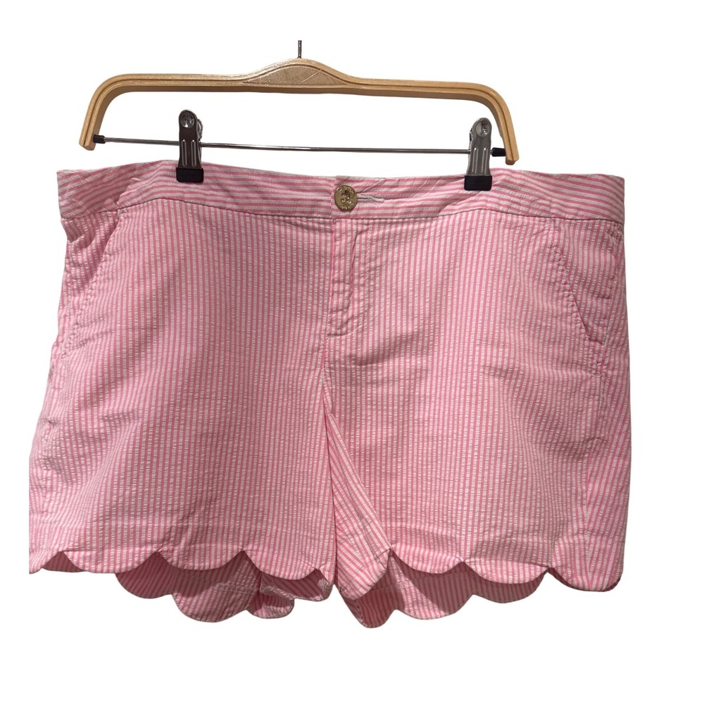 Lilly Pulitzer Buttercup Shorts Pink White Seersucker Scalloped Hem Size 16 5in